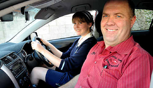 Learner driver Anna Hanlon gets lessons from driving instructor Mal Gear of Gold Town Driving School. Learner driver Anna Hanlon gets lessons from driving instructor Mal Gear of Gold Town Driving School.